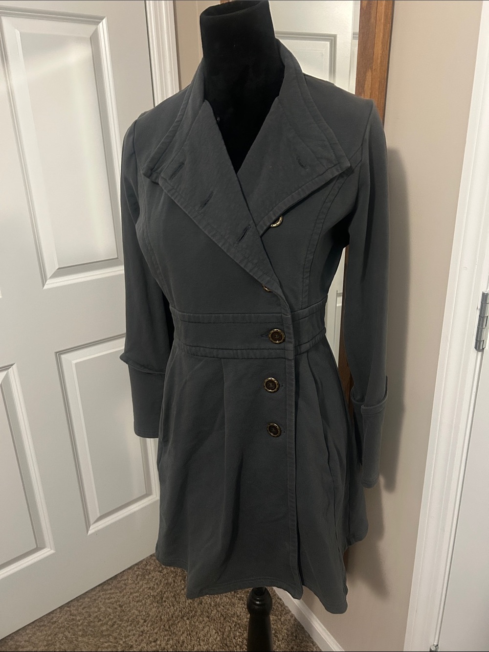 Matilda Jane Charcoal Gray Fitted Double-Breasted Trench Coat
